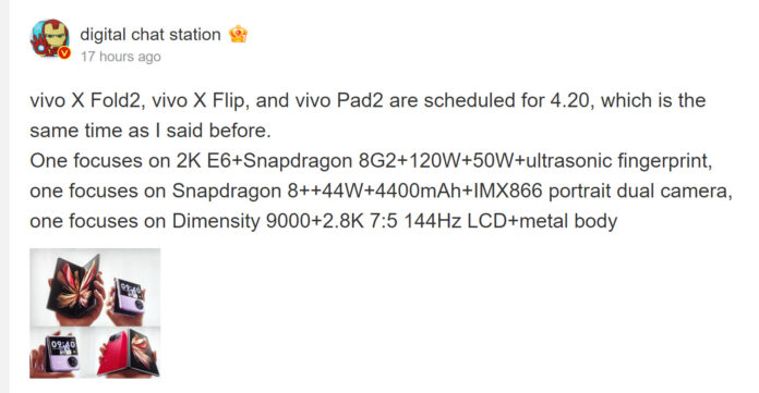 A vivo X Fold 2, X Flip és Pad 2 bevezetésére április 20-án kerülhet sor
