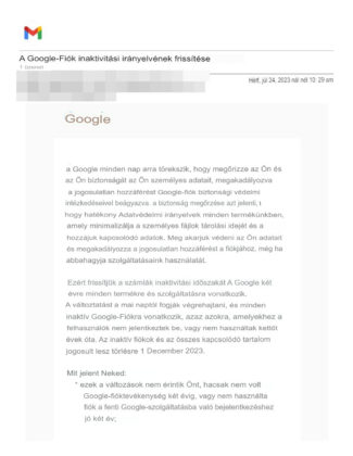 A Google törölni fogja a hosszú ideje nem használt Gmail és YouTube fiókokat