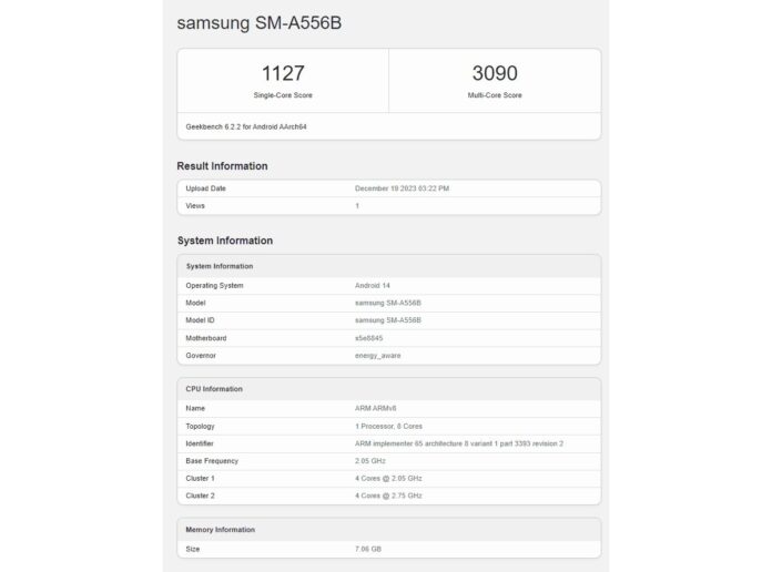 Samsung Galaxy A55, Exynos 1480, AMD Xclipse 530, GeekBench teszt, Android 14