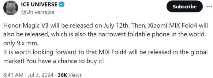 Globálisan is debütálhat a Xiaomi MIX Fold4 összecsukható telefon