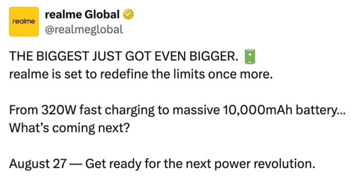 A Realme 10 000 mAh-nál is nagyobb akkumulátoros telefonra készül; augusztus 27-án jön a bemutató 2 A Realme 10 000 mAh fölé emeli az akkukat; augusztus 28-án derül ki, mire képes a készülék