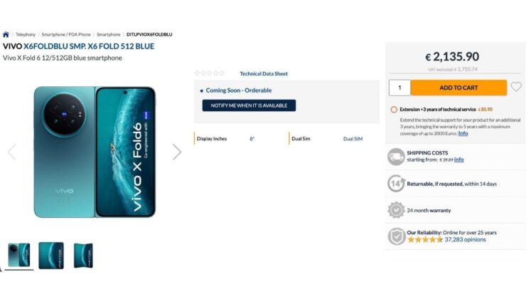 A vivo X Fold6 európai ára és specifikációi is felbukkantak a nemzetközi premier előtt