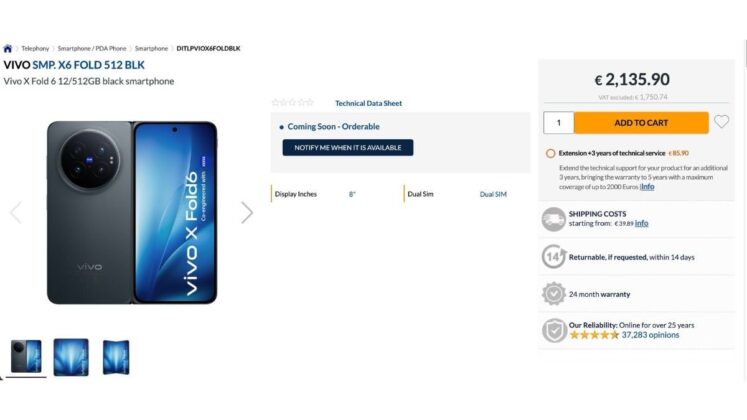 A vivo X Fold6 európai ára és specifikációi is felbukkantak a nemzetközi premier előtt
