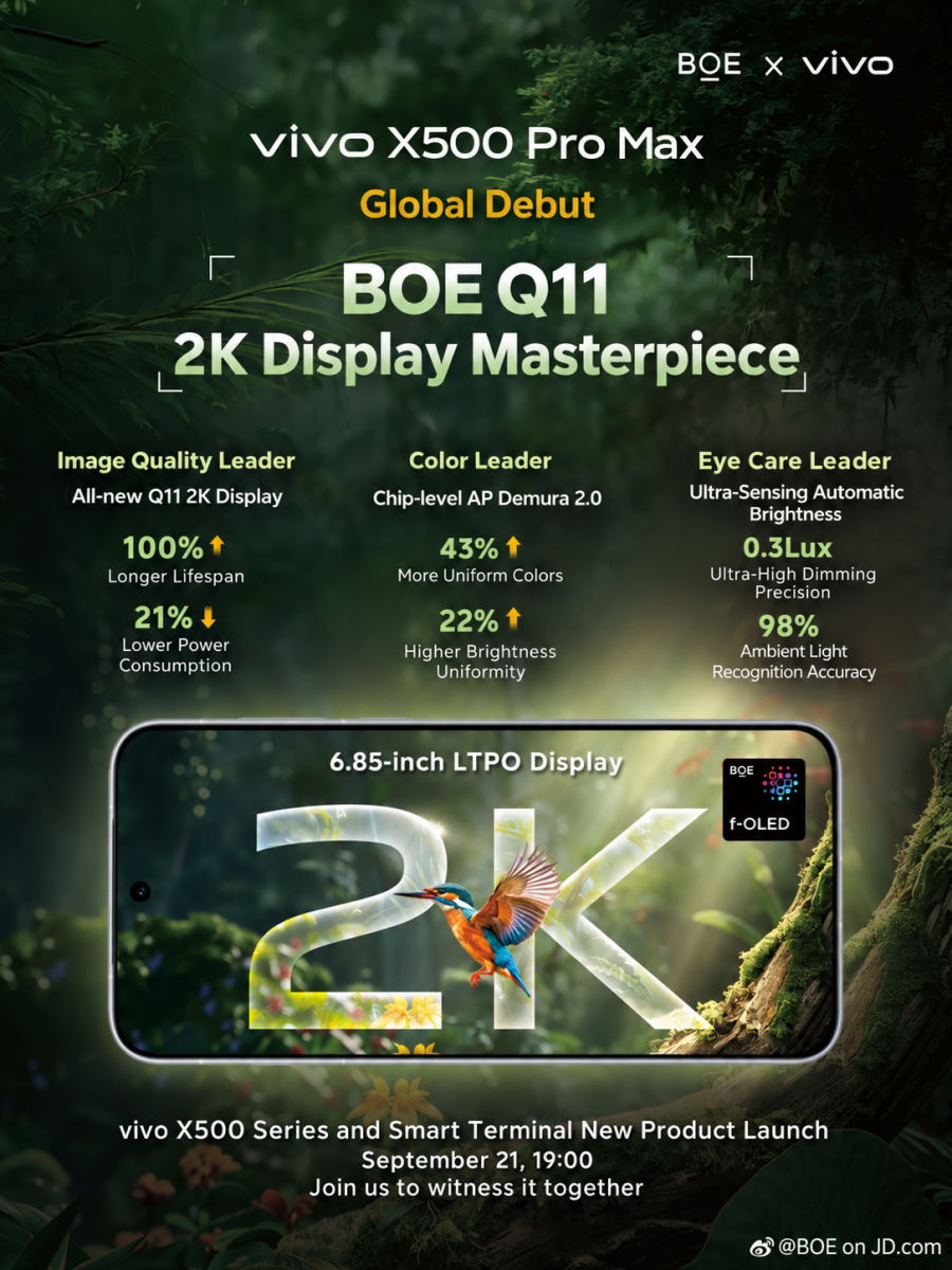 vivo X500 Pro Max: BOE Q11 2K kijelzővel éleződik az OLED-verseny a Samsung M16 ellen 1 vivo X500 Pro Max: BOE Q11 2K kijelzővel éleződik az OLED-verseny a Samsung M16 ellen