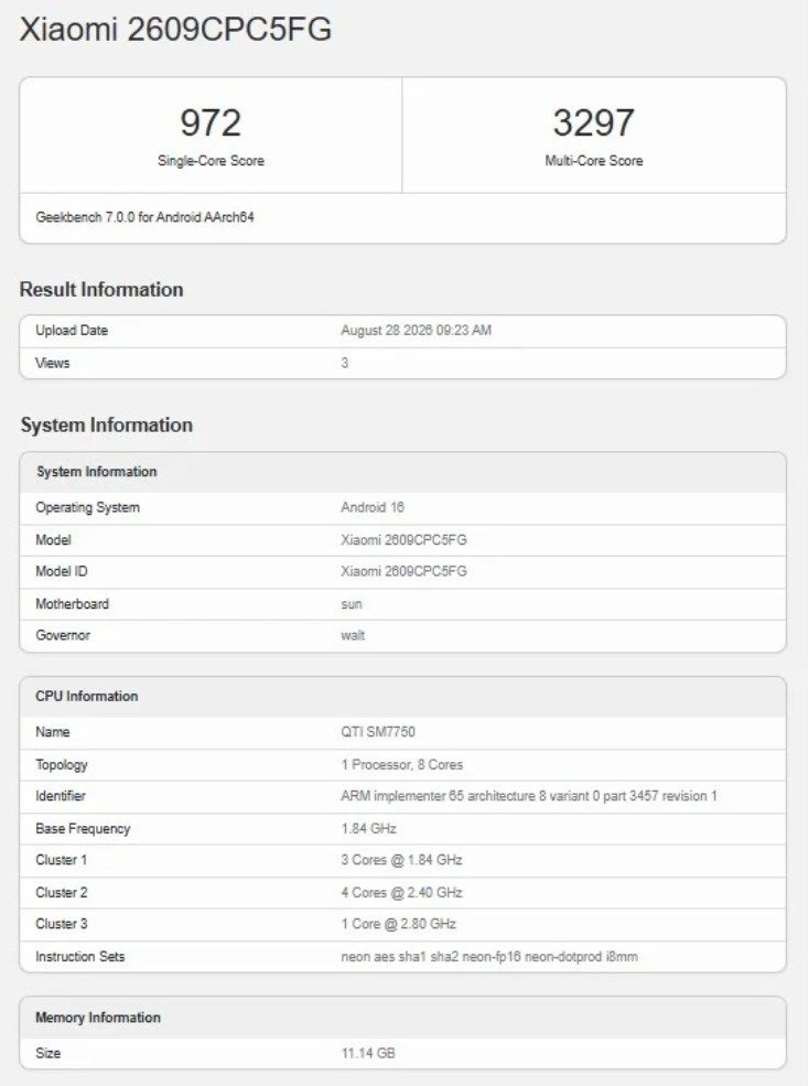 Feltűnt a POCO X8s: Snapdragon 7 Gen 4 és 12 GB RAM a Geekbench-adatlapján 1 Feltűnt a POCO X8s: Snapdragon 7 Gen 4 és 12 GB RAM a Geekbench-adatlapján